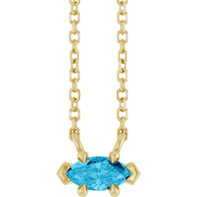 14K Gold Marquise Natural Aquamarine Solitaire Necklace - Yellow Gold