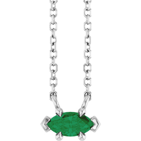 14K Gold Marquise Natural Emerald Solitaire Necklace - White Gold