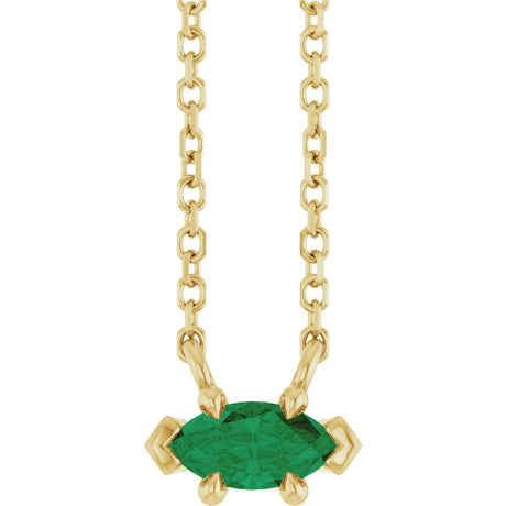 14K Gold Marquise Natural Emerald Solitaire Necklace - Yellow Gold