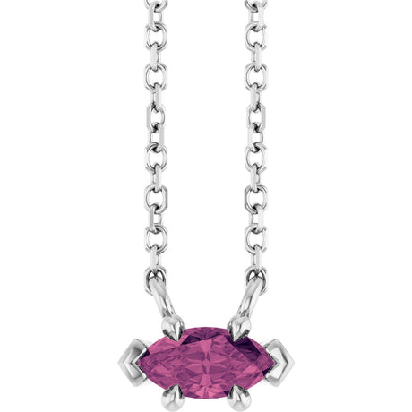 14K Gold Marquise Natural Pink Tourmaline Solitaire Necklace - White Gold