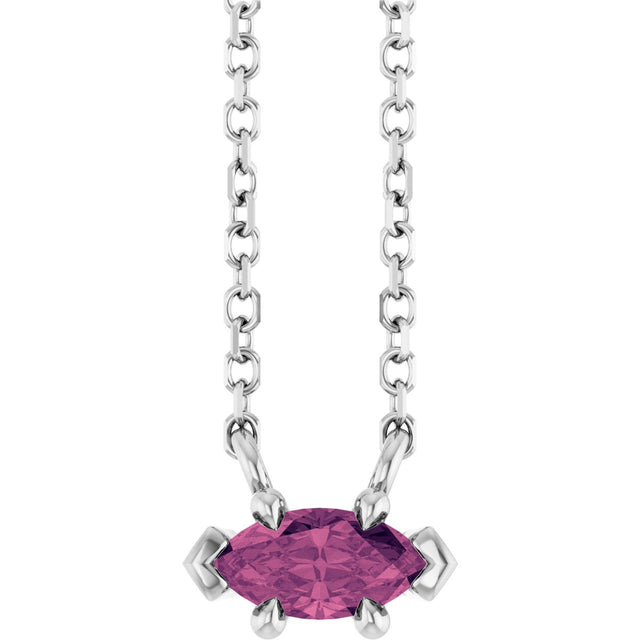 Platinum Marquise Natural Pink Tourmaline Solitaire Necklace