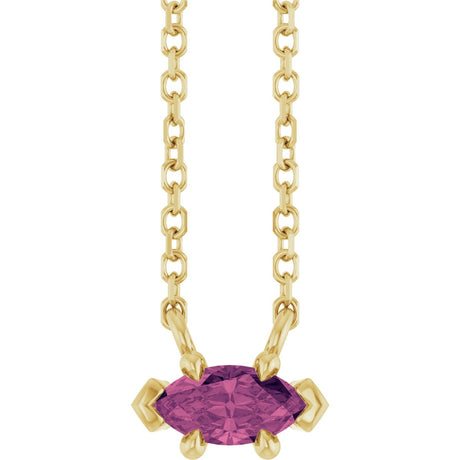 14K Gold Marquise Natural Pink Tourmaline Solitaire Necklace - Yellow Gold