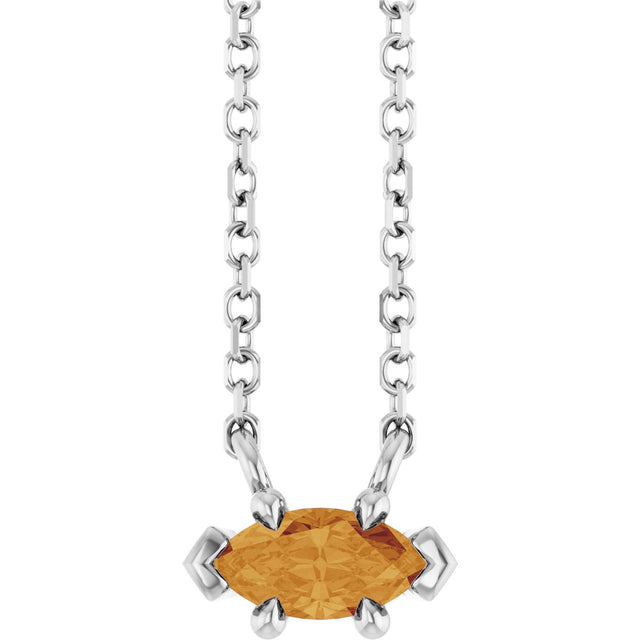 14K Gold Marquise Natural Citrine Solitaire Necklace - White Gold