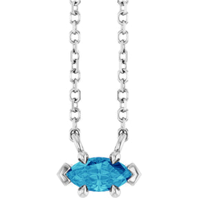 Platinum Marquise Natural Blue Zircon Solitaire Necklace