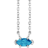 14K Gold Marquise Natural Blue Zircon Solitaire Necklace - White Gold