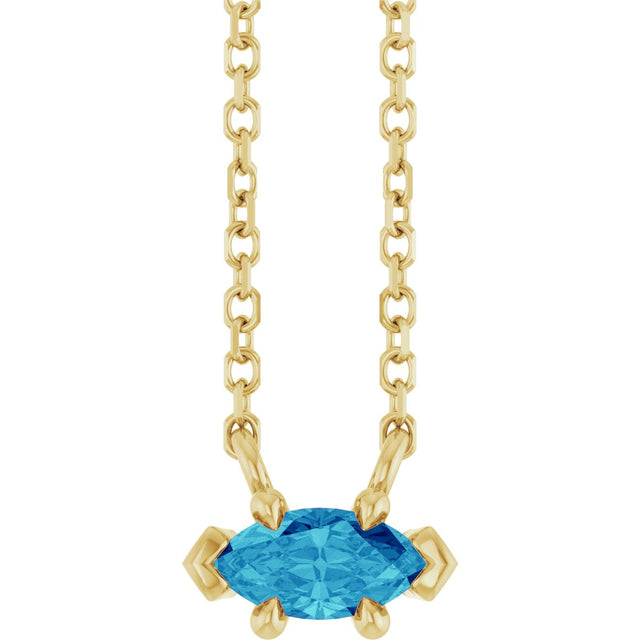 14K Gold Marquise Natural Blue Zircon Solitaire Necklace - Yellow Gold