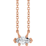 14K Gold Marquise Natural White Sapphire Solitaire Necklace - Rose Gold