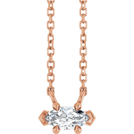 14K Gold Marquise Natural White Sapphire Solitaire Necklace - Rose Gold