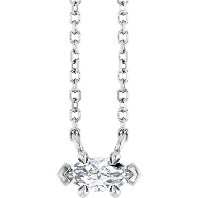 Platinum Marquise Natural White Sapphire Solitaire Necklace