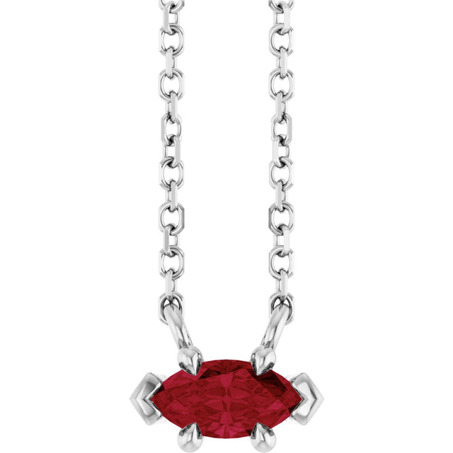 Platinum Marquise Lab-Grown Ruby Solitaire Necklace