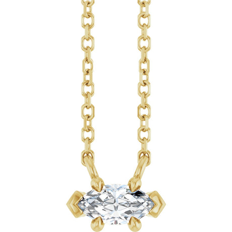 14K Gold Marquise Natural White Sapphire Solitaire Necklace - Yellow Gold