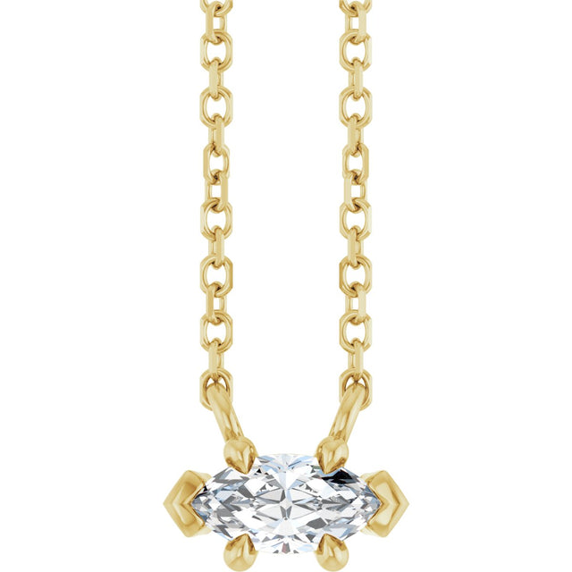 14K Gold Marquise Natural White Sapphire Solitaire Necklace - Yellow Gold