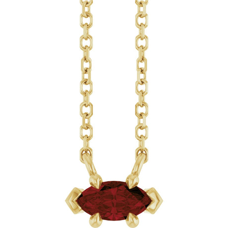 14K Gold Marquise Natural Mozambique Garnet Solitaire Necklace - Yellow Gold