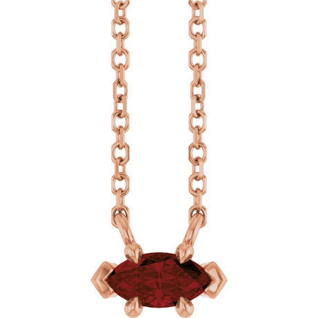 14K Gold Marquise Natural Mozambique Garnet Solitaire Necklace - Rose Gold