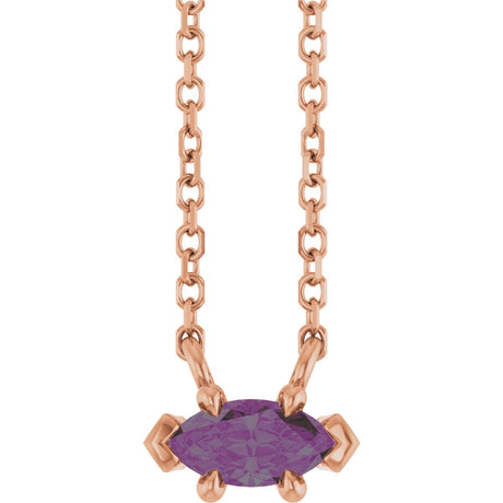 14K Gold Marquise Lab-Grown Alexandrite Solitaire Necklace - Rose Gold