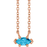 14K Gold Marquise Natural Aquamarine Solitaire Necklace - Rose Gold