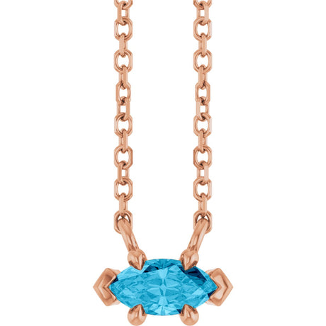 14K Gold Marquise Natural Aquamarine Solitaire Necklace - Rose Gold
