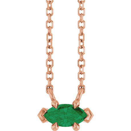 14K Gold Marquise Lab-Grown Emerald Solitaire Necklace - Rose Gold