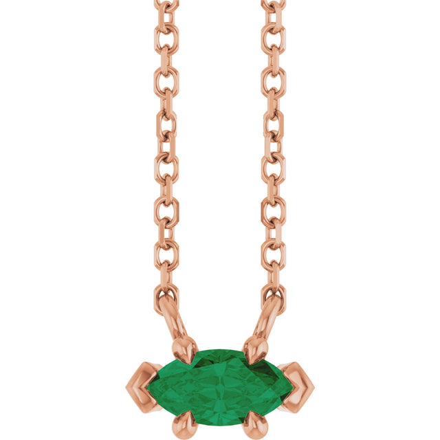 14K Gold Marquise Lab-Grown Emerald Solitaire Necklace - Rose Gold