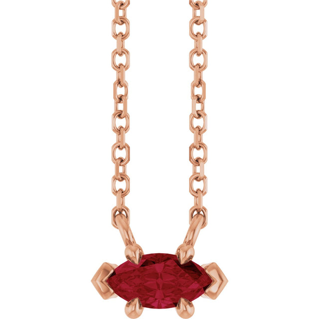 14K Gold Marquise Natural Ruby Solitaire Necklace - Rose Gold