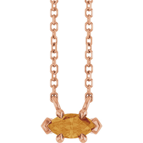 14K Gold Marquise Natural Citrine Solitaire Necklace - Rose Gold