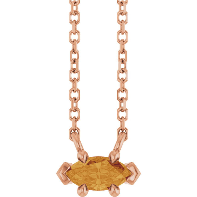 14K Gold Marquise Natural Citrine Solitaire Necklace - Rose Gold