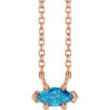 14K Gold Marquise Natural Blue Zircon Solitaire Necklace - Rose Gold
