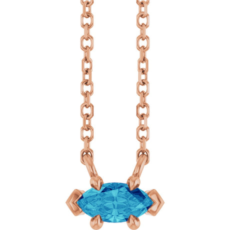 14K Gold Marquise Natural Blue Zircon Solitaire Necklace - Rose Gold