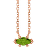 14K Gold Marquise Natural Peridot Solitaire Necklace - Rose Gold
