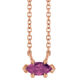 14K Gold Marquise Natural Pink Tourmaline Solitaire Necklace - Rose Gold