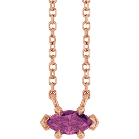 14K Gold Marquise Natural Pink Tourmaline Solitaire Necklace - Rose Gold