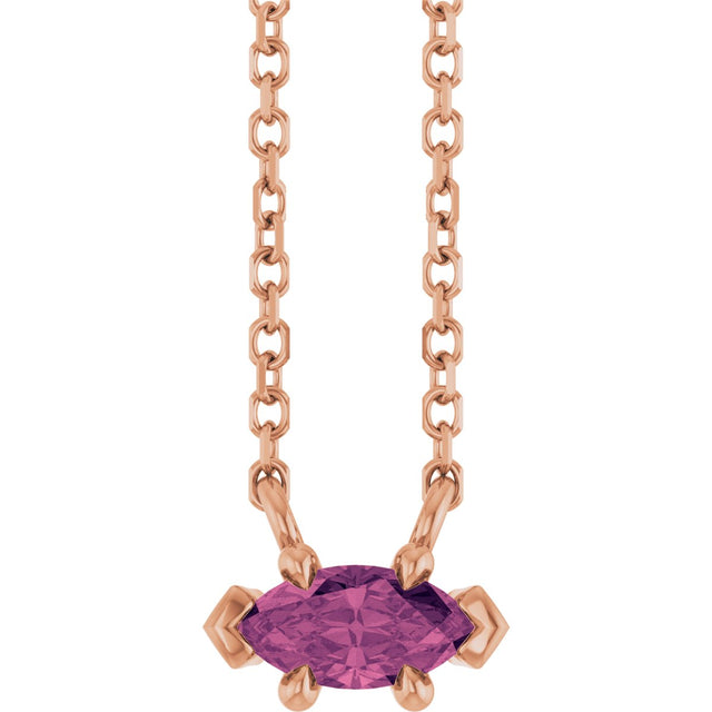 14K Gold Marquise Natural Pink Tourmaline Solitaire Necklace - Rose Gold