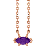 14K Gold Marquise Natural Amethyst Solitaire Necklace - Rose Gold