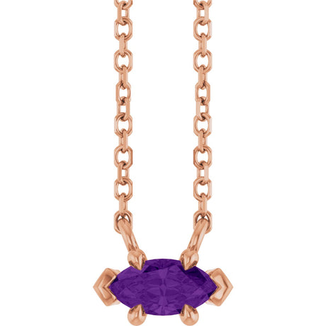 14K Gold Marquise Natural Amethyst Solitaire Necklace - Rose Gold