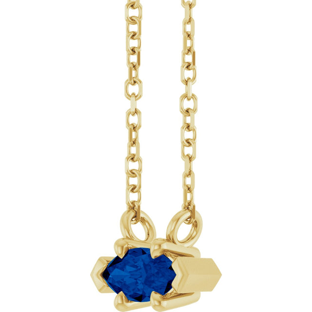 14K Gold Marquise Lab-Grown Blue Sapphire Solitaire Necklace - Yellow Gold - view 2