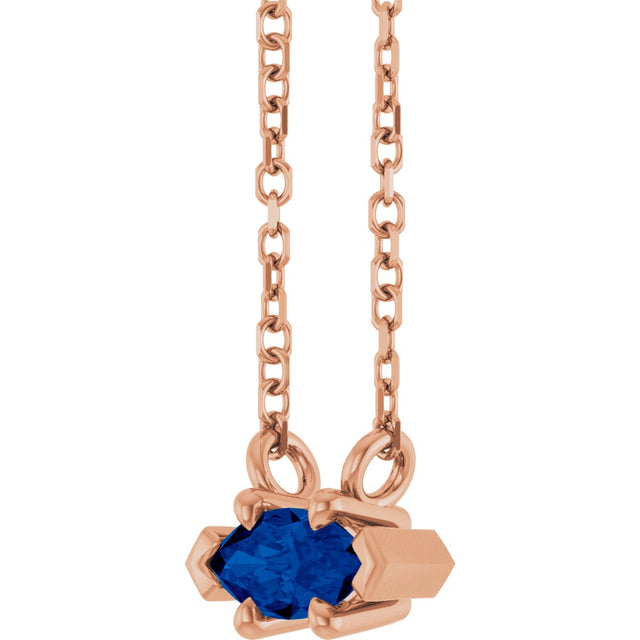14K Gold Marquise Lab-Grown Blue Sapphire Solitaire Necklace - Rose Gold - view 2