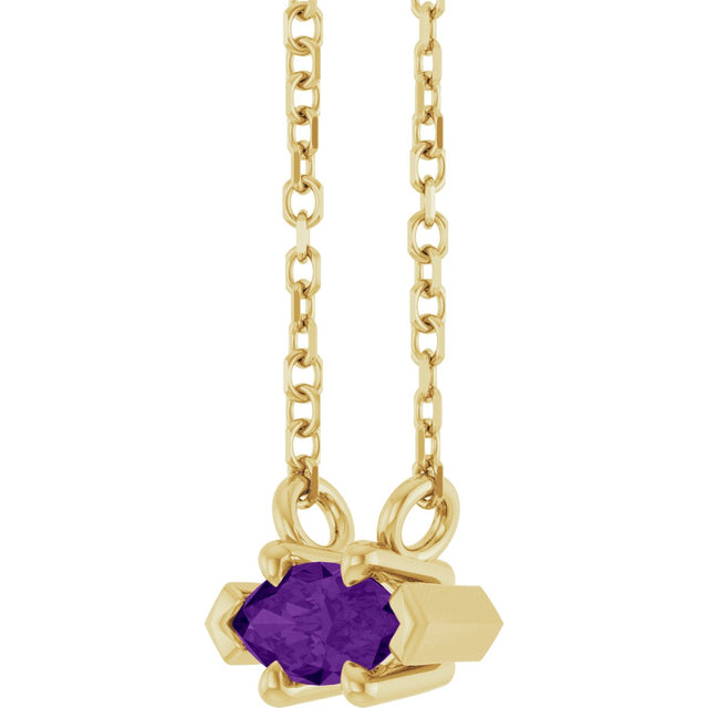 14K Gold Marquise Natural Amethyst Solitaire Necklace - Yellow Gold - view 2