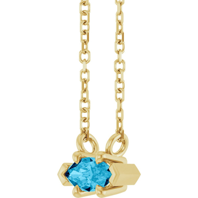 14K Gold Marquise Natural Aquamarine Solitaire Necklace - Yellow Gold - view 2