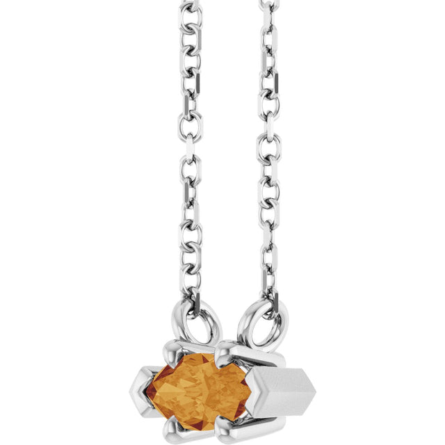 14K Gold Marquise Natural Citrine Solitaire Necklace - White Gold - view 2