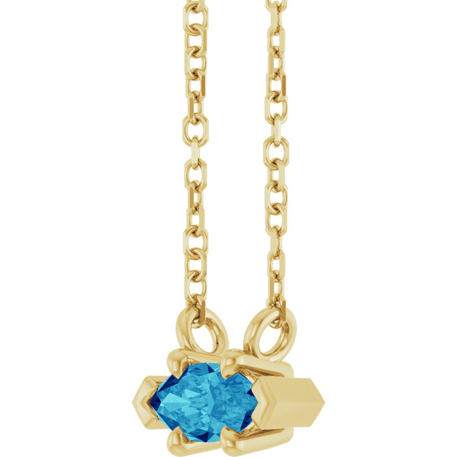 14K Gold Marquise Natural Blue Zircon Solitaire Necklace - Yellow Gold - view 2