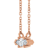 14K Gold Marquise Natural White Sapphire Solitaire Necklace - Rose Gold - view 2
