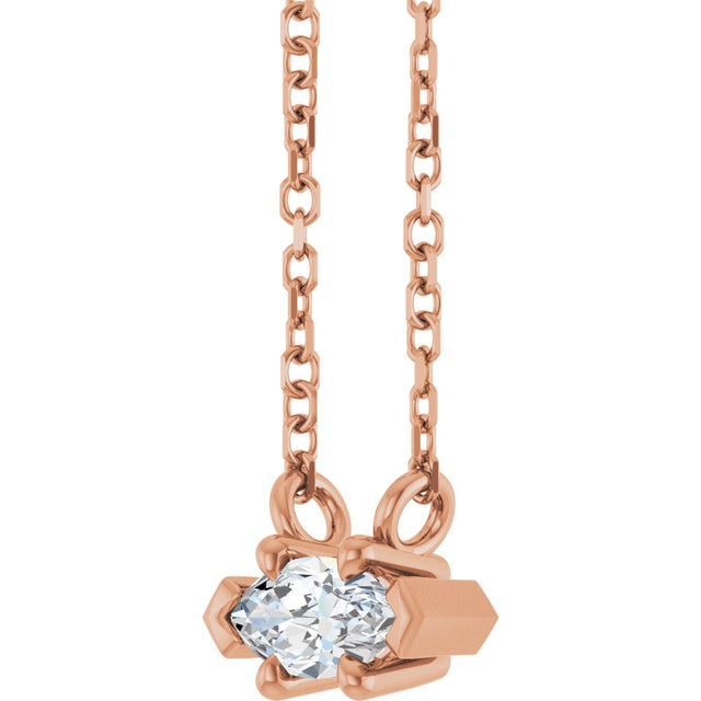 14K Gold Marquise Natural White Sapphire Solitaire Necklace - Rose Gold - view 2
