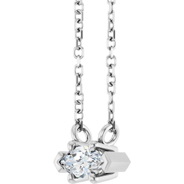 14K Gold Marquise Natural White Sapphire Solitaire Necklace - White Gold - view 2