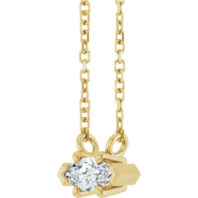 14K Gold Marquise Natural White Sapphire Solitaire Necklace - Yellow Gold - view 2