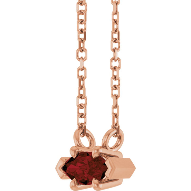 14K Gold Marquise Natural Mozambique Garnet Solitaire Necklace - Rose Gold - view 2