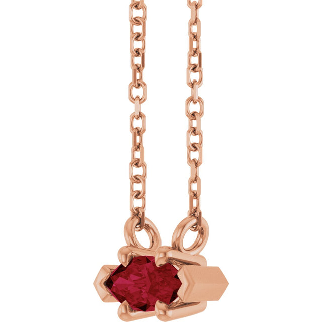 14K Gold Marquise Natural Ruby Solitaire Necklace - Rose Gold - view 2
