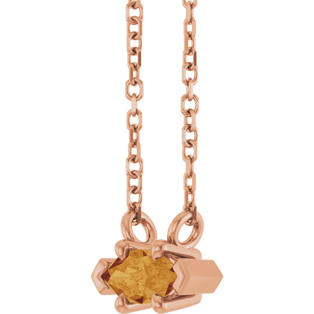 14K Gold Marquise Natural Citrine Solitaire Necklace - Rose Gold - view 2