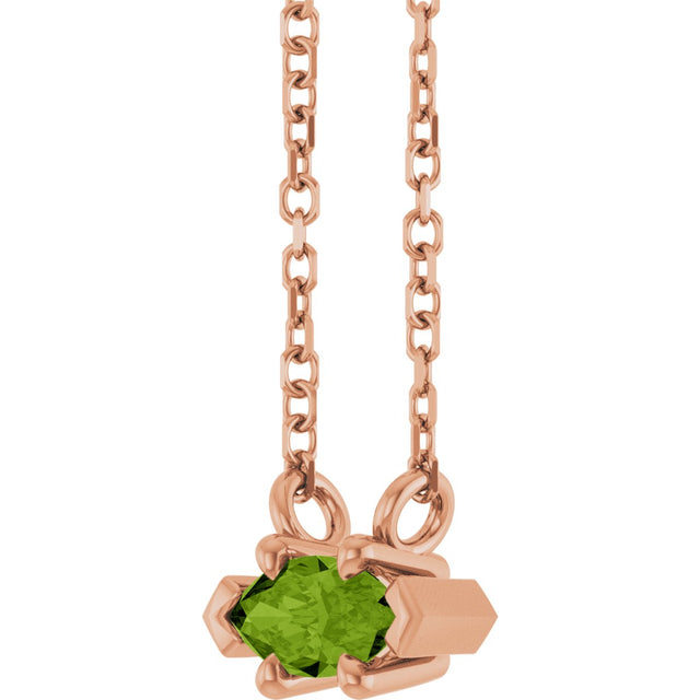 14K Gold Marquise Natural Peridot Solitaire Necklace - Rose Gold - view 2