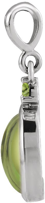 Platinum Oval Natural Peridot Cabochon Bezel-Set Necklace or Pendant - view 4