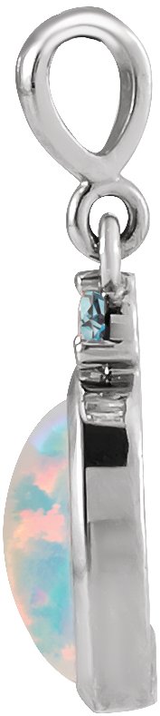 14K Gold Oval Lab-Grown White Opal & Natural London Blue Topaz Cabochon Bezel-Set Necklace or Pendant - White Gold - view 4